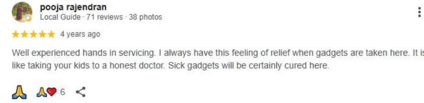 Five star Google review from Pooja Rajendran for INIT SYSTEMS