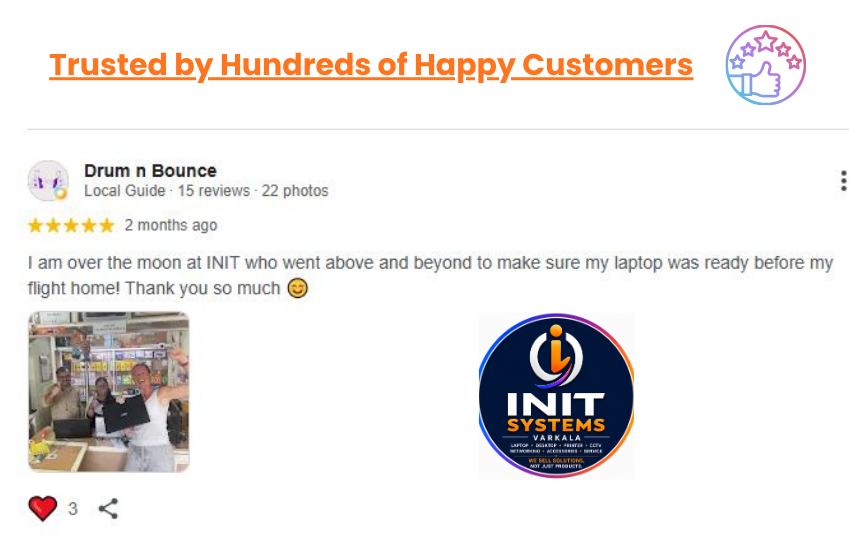 Google review from Drum n Bounce about a fast repair at INIT SYSTEMS