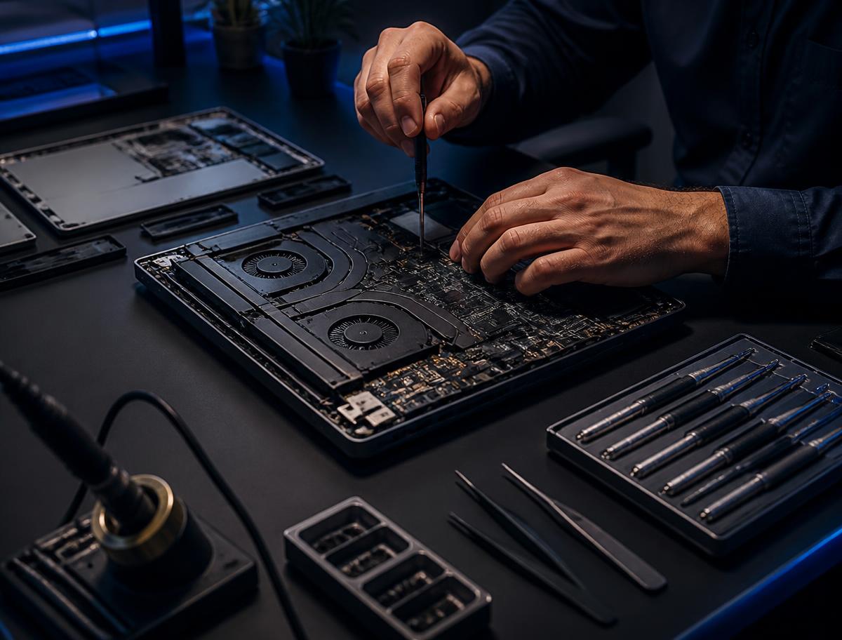 Chip-level laptop motherboard repair at INIT SYSTEMS